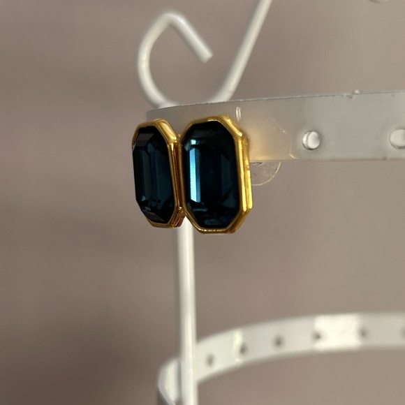 Monet Blue Diamond Stud Earrings - Picture 2 of 6